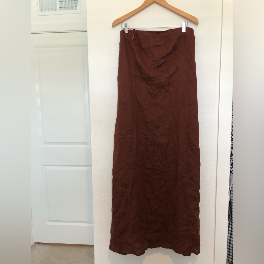 NWT Quince Brown European linen Strapless Maxi Dress Medium